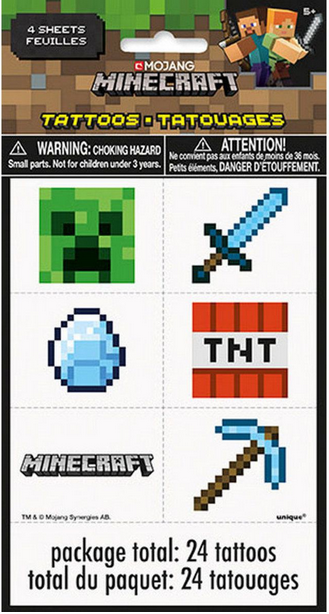 Minecraft Party Tattoos Favours